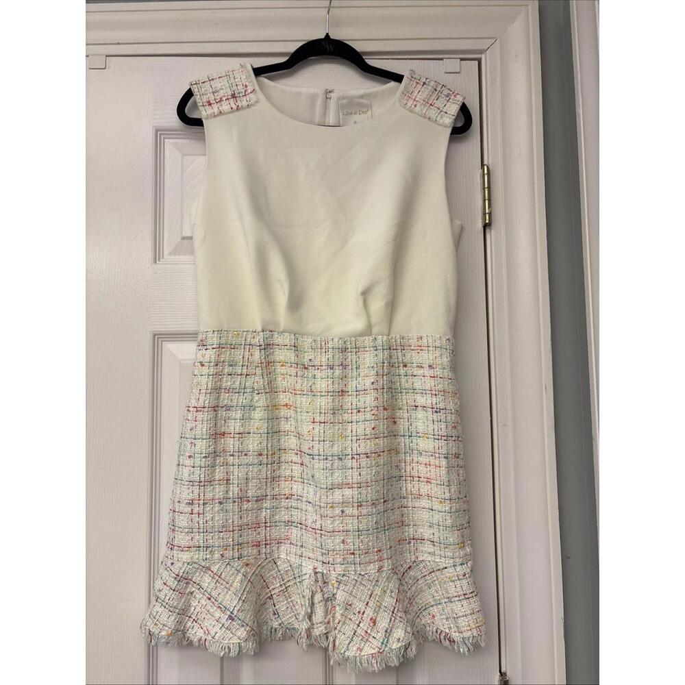 Line & Dot - Mini Tweed Dress Zipper Detail in White & Multicolor/ Size M.